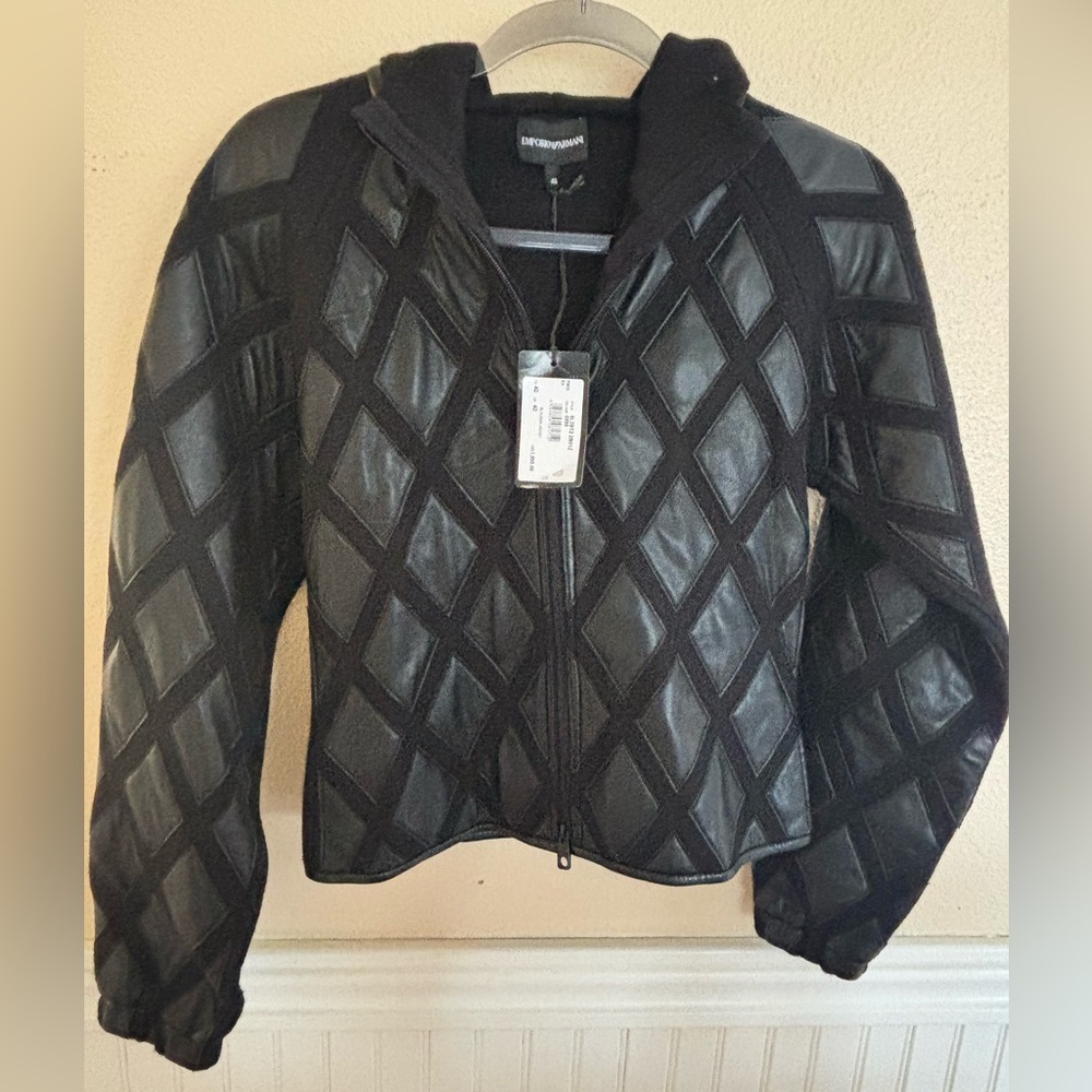 Emporio Armani Hooded Faux Leather Blouson Jacket